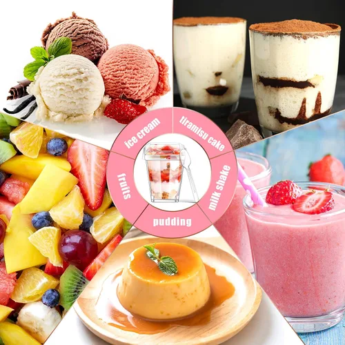 Vista 7 de Sieral Paquete de 100 tazas de plástico de postre de 5 onzas con tapas, cucharas, calcomanías, mini vasos transparentes de yogur para aperitivos