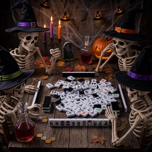 Vista 5 de Hoteam Juego de 160 piezas de mahjong americano de Halloween con bolsa