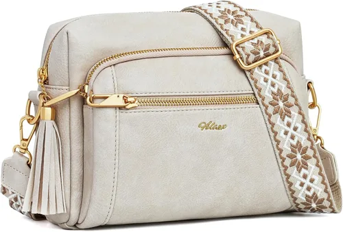 Bolsos cruzados pequeños de cuero para mujer, monederos antirrobo y bolso de hombro con borla de correa ancha