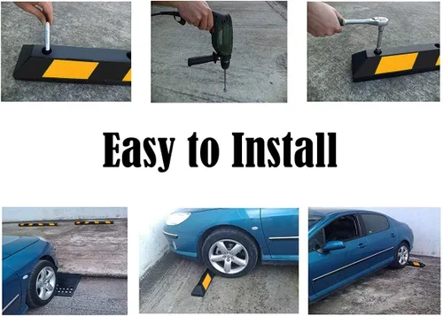 Vista 7 de Goplus Bloque de estacionamiento, parachoques de goma de 72 pulgadas con 8 rayas de seguridad amarillas de alta reflectancia, objetivo