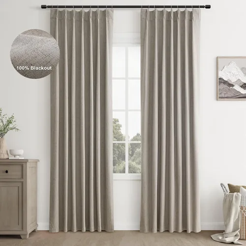 Vista 18 de Joywell Cortinas de lino 100% opacas de 84 pulgadas de largo, cortinas plisadas con pestañas traseras plisadas con ganchos con aislamiento térmico