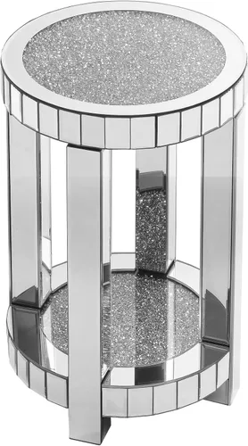 Vista 6 de HomVent Mesita de noche con espejo, mesa auxiliar con espejo, mesa de noche pequeña de cristal plateado para dormitorio, sala de estar