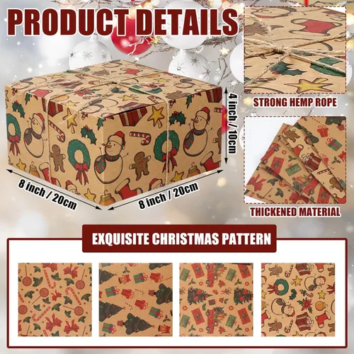 Vista 6 de Zhanmai 24 Cajas de Regalo de Navidad con Tapas a Granel Caja de Dulces de Panadería de Papel Kraft Marrón Caja de Envío Navideña y Cordel Caja