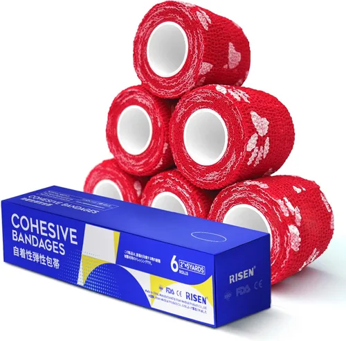 Vista 11 de RISEN Vendaje Cohesivo 2" x 5 Yardas, 6 Rollos, Vendaje Autoadherente Cinta Médica, Gasa de Primeros Auxilios Adhesiva Flexible Transpirable Ideal