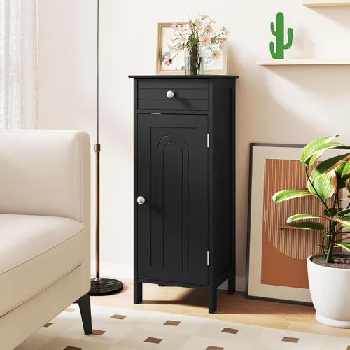 Vista 21 de GLACER Armario de almacenamiento de piso, gabinete de almacenamiento multifuncional para baño con 2 estantes ajustables, ideal para baño, sala