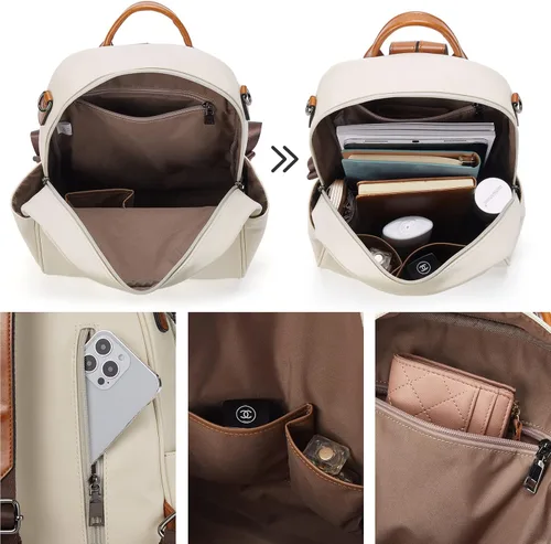 Vista 4 de BROMEN Mochila de piel para mujer bolsa antirrobo de viaje bolsa de hombro a la moda para universidad