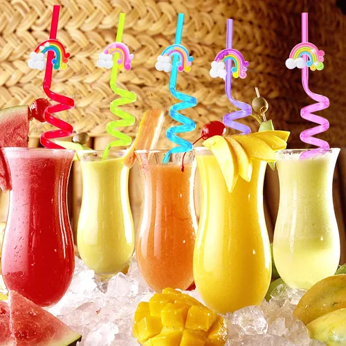 Vista 5 de 25 pajitas reutilizables de colores arcoíris - Divertidos regalos de fiesta de cumpleaños de nube arcoíris para niños