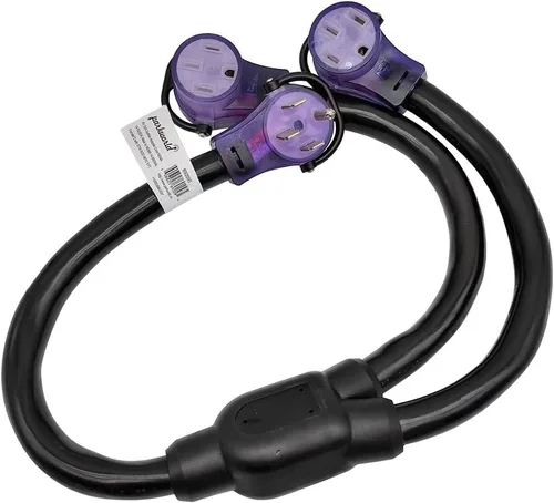 Parkworld 692095 RV Adaptador divisor de 50 amperios, divisor de 240 V 14-50P enchufe macho a doble conector hembra 14-50R de 3 pies (negro)