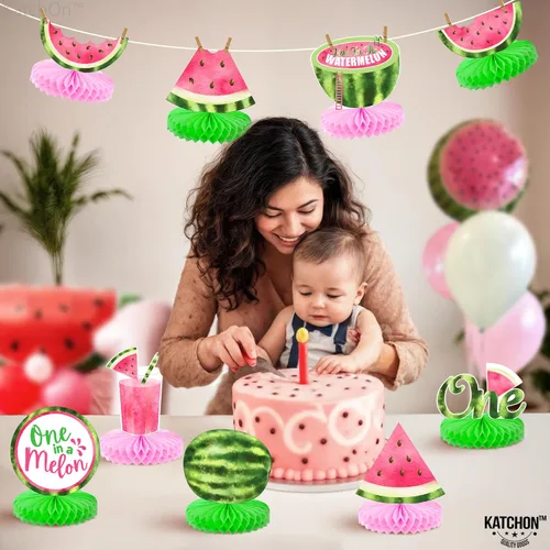 Vista 7 de KatchOn, One In A Melon Centros de mesa - Paquete de 9 Decoraciones de fiesta de melón Uno en un Decoraciones de cumpleaños de sandía, centros