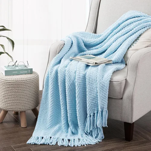 Vista 46 de Manta para sofá, funda de sofá suave de punto texturizado, manta de tweed con borlas de flecos para decoración del hogar, cama, sofá, silla, 50 x 60