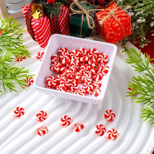 Vista 6 de Giegxin 60 bastones de caramelo de Navidad para manualidades, decoración de dulces falsos de plástico, mini adornos de menta arcoíris, figuras