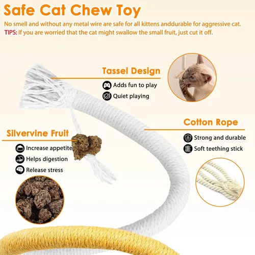 Vista 4 de Tocirelo Juguete de cuerda para masticar para gatos - Paquete de 6 juguetes para masticar para gatos para limpiar los dientes, juguetes interactivos