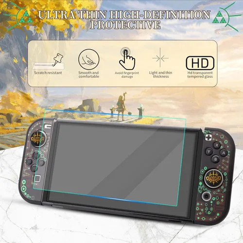 Vista 4 de HYPERCASE Carrying Case Compatible with Nintendo Switch OLED of Zelda, Black Travel Case with Waterproof Protective Cover, Glass Screen Protector, 2