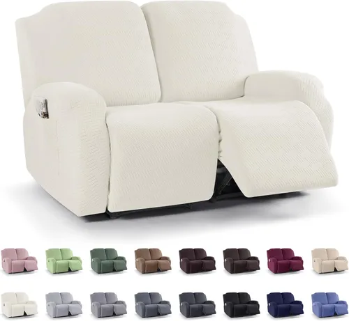 Vista 45 de KinCam Fundas para Reclinables, Fundas Elásticas para Sillas Reclinables, Fundas para Sofá Reclinable con Rayas Jacquard, Fundas Protectoras de Negro