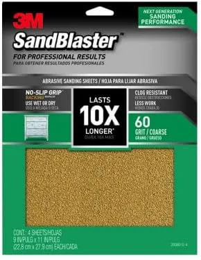 Vista 4 de 3M 20060-G-4 Papel de lija de grano grueso de grano 60 con agarre antideslizante, 11 x 9 pulgadas
