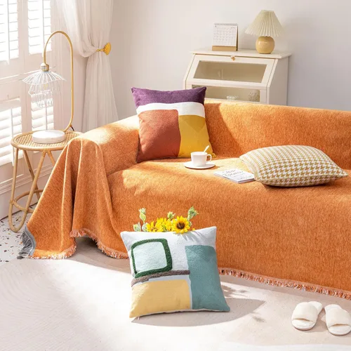 Vista 6 de VClife - Funda para sofá de 2 o 3 plazas o modular, de felpilla, antideslizante, bohemia, lavable, apta para perros, con borlas, caramelo, 71 x 134