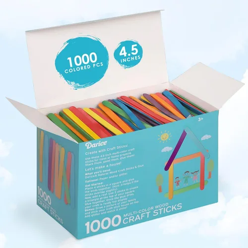 Vista 2 de Darice 1000 palitos de paleta de colores para manualidades, suministros de palos de madera coloridos de arco iris de 4.5 pulgadas, arte STEM DIY, a