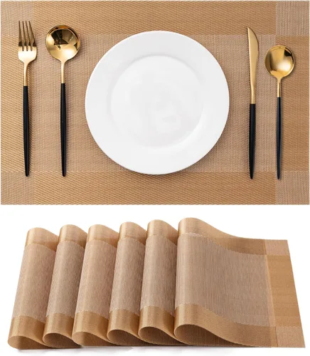 Vista 59 de CADONO Juego de 4 manteles individuales de vinilo lavables para interiores y exteriores, para mesa de comedor, duraderos, antideslizantes