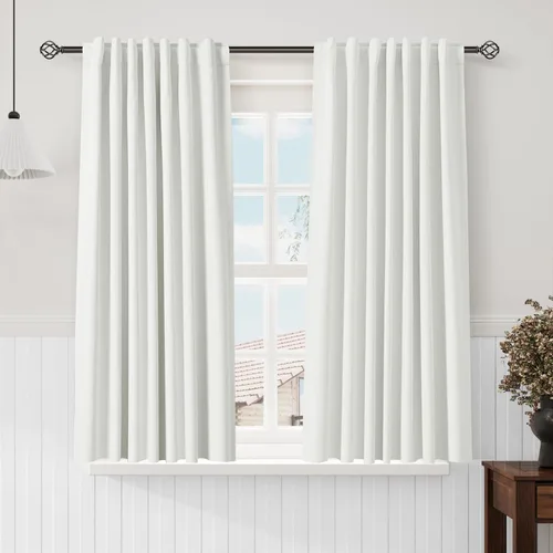 Vista 76 de Cortinas de lino verde aguamarina de 102 pulgadas de largo con pestaña trasera, bolsillo para barra, cortinas de lino opacas que absorben el sonido
