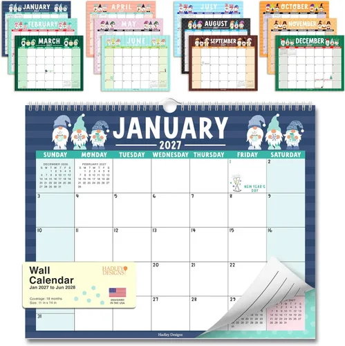 Vista 20 de Calendario de pared 2026 – Calendario de pared grande 2026 para el hogar Tiza colorida 2026-2027