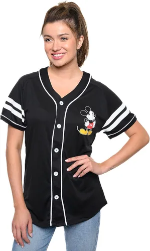 Vista 5 de Disney Mickey Mouse Stitch Jack Skellington Camiseta Jersey para Mujer con Botones al Frente