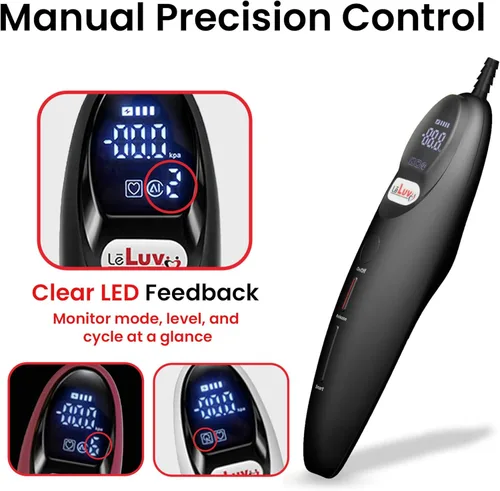 Vista 5 de LeLuv Magna LCD Controlador de bomba de vacío portátil inteligente USB recargable Modos programables o manuales - Silicona negra lisa