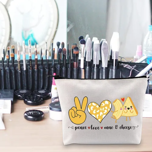 Vista 6 de POFULL Divertido Mac y Queso Amor Comida Regalo Paz Amor Mac y Queso Bolsa Cosmética Macarrones Y Queso Regalo, Peace Love Mac Bag