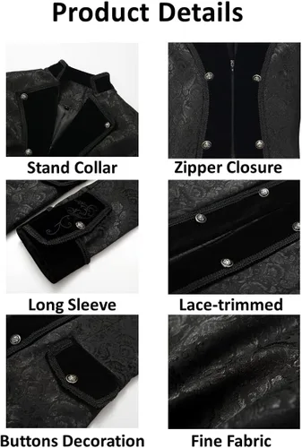 Vista 4 de Chaqueta steampunk gótica victoriana renacentista para hombre