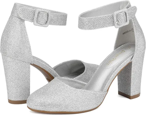 Vista 4 de DREAM PAIRS - Zapatos de tacón alto y grueso para mujer, con puntera cerrada para bodas