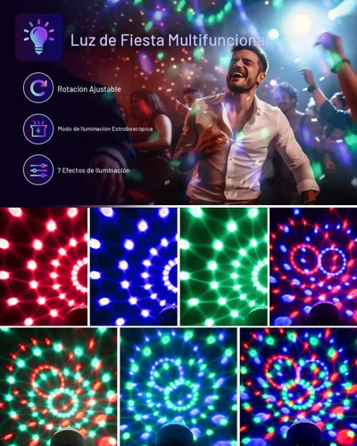 Vista 6 de Luditek Luces de fiesta activadas por sonido con control remoto, iluminación de DJ, lámpara estroboscópica de bola de discoteca, 7 modos, luz