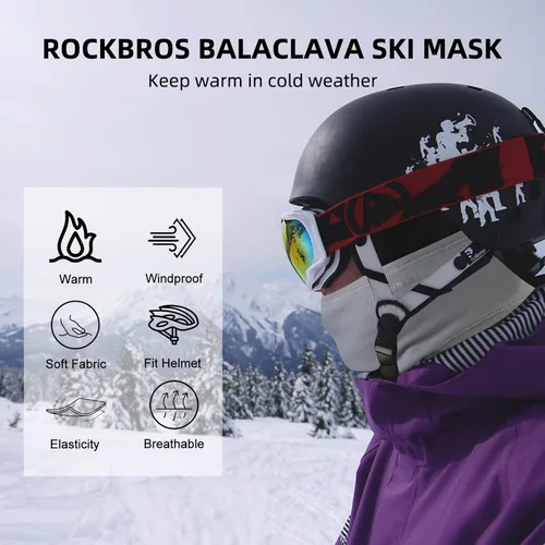 Vista 3 de ROCKBROS Pasamontañas para clima frío, máscara de esquí para hombres, resistente al viento, térmica, bufanda de invierno, máscara para mujeres