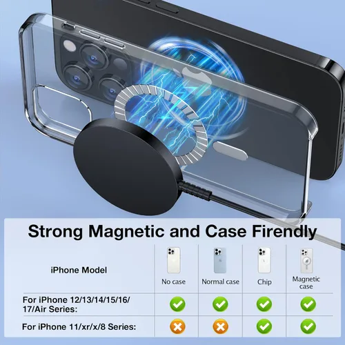 Vista 4 de Cargador inalámbrico magnético para iPhone: compatible con cargador Magsafe iPhone 17 16 15 14 13 12 Series y Airpods 4 3 2 Pro Fast 15W Max carga