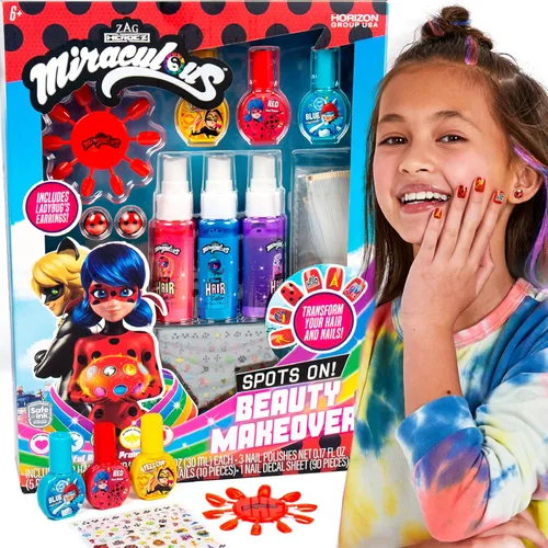 Miraculous Spots On Beauty Makeover Estudio de belleza para niños, crea tu propio kit de arte y manicura para el cabello, ideal para fiestas de