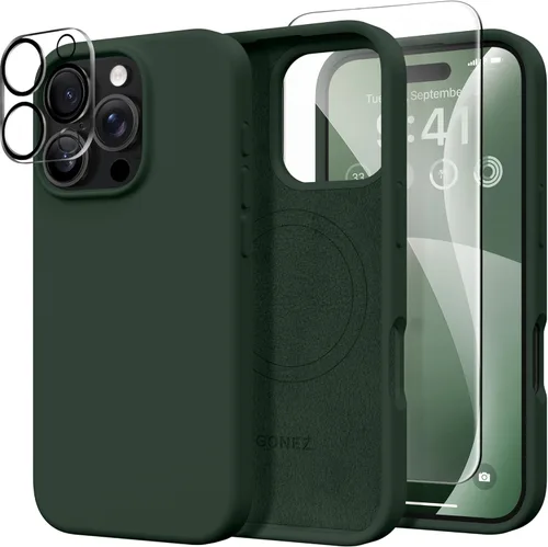 Vista 428 de GONEZ Funda magnética para iPhone 14, compatible con Magsafe, con protector de pantalla + protector de cámara, forro de microfibra antiarañazos