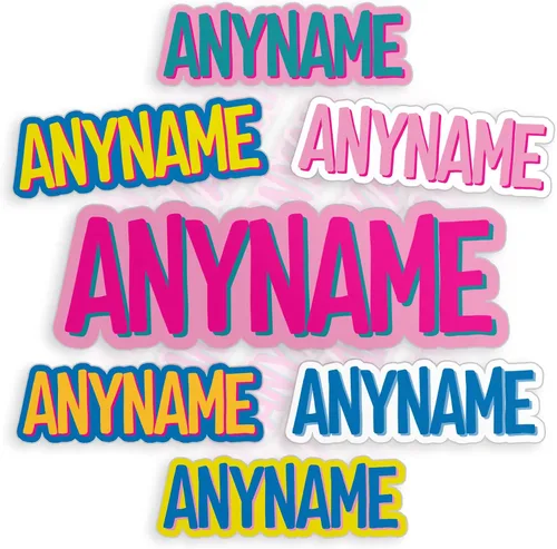 Vista 10 de Calcomanía personalizada con nombre colorido personalizado retro, calcomanía personalizada para botella de agua, vinilo troquelado impermeable