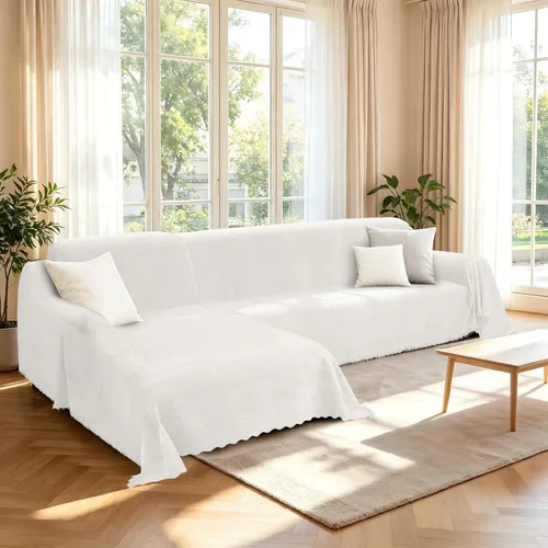 Vista 31 de HDCAXKJ Fundas de sofá de chenilla para sofá seccional en forma de L, manta con borlas, 2 piezas en forma de L, fundas seccionales con chaise Gris