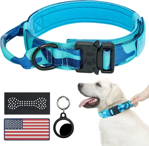 Vista 13 de Hotsky Juego de collar y correa táctica para perro, collar militar resistente con asa y hebilla de metal para entrenamiento y caminar, con soporte