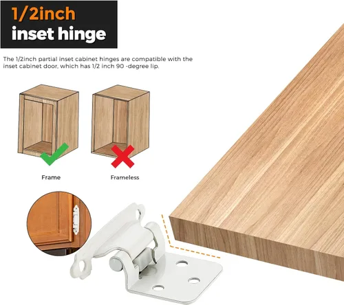 Vista 18 de Ravinte Paquete de 2 (1 pares) de bisagras superpuestas de gabinete de 1/2 pulgada, montaje facial semicerrante de cierre automático, accesorios