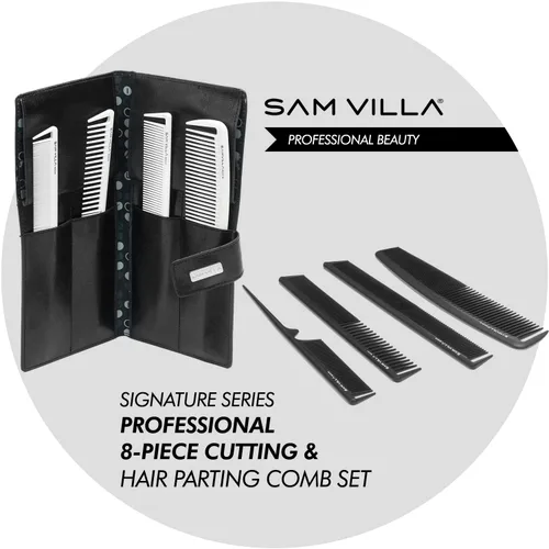 Vista 2 de Sam Villa Signature Series - Juego de 8 peines profesionales para cortar y separar el cabello con estuche