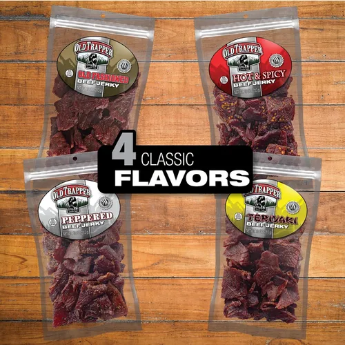 Vista 4 de Old Trapper Cecina de res con pimienta Snacks ahumados de madera real de estilo tradicional Snacks saludables hechos de filetes redondos 100%