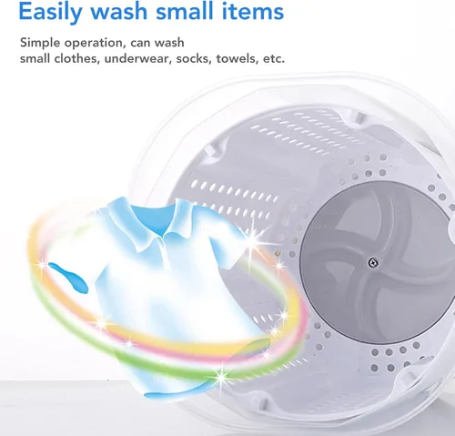 Vista 5 de Lavadora manual portátil con manivela para espacios pequeños, solución compacta de lavandería no eléctrica para dormitorio, apartamento, camping