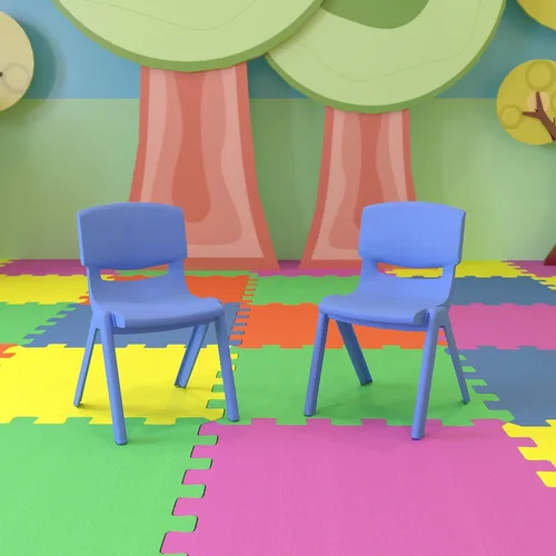 Vista 2 de Flash Furniture Whitney - Juego de 2 sillas escolares apilables de plástico azul con altura de asiento de 12 pulgadas