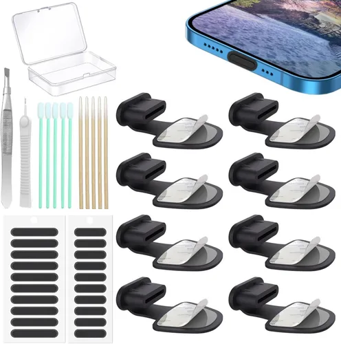 8 piezas de tapones antipolvo USB tipo C, tapón de polvo para puerto tipo C, cubierta antipolvo USB C, protectores antipérdida para puerto de carga