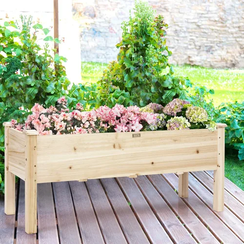 Vista 2 de Giantex Cama de jardín elevada, maceta de madera con patas, agujeros de drenaje, cama de jardín elevada para verduras, maceta de jardín de pie