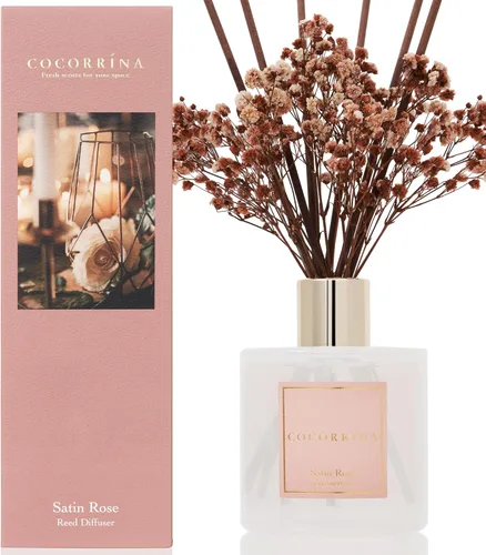 Vista 2 de Cocorrína Juego de difusor de varillas - Difusor perfumado de rosa satinada con varillas para el hogar, difusor de varillas para decoración