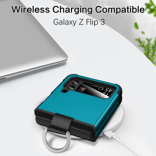 Vista 6 de BENTOBEN Funda para Galaxy Z Flip 3, resistente 2 en 1, a prueba de golpes, compatible con carga inalámbrica, pantalla de 6.7 pulgadas, azul profundo