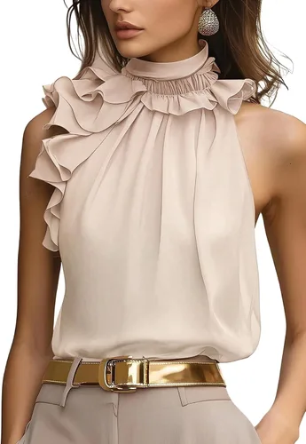 Vista 9 de SOLY HUX Blusa elegante con cuello halter para mujer Albaricoque puro