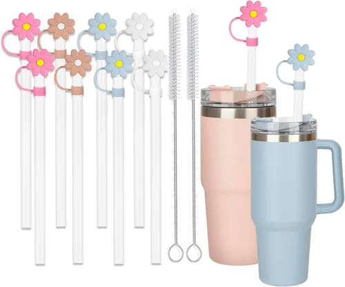 Vista 8 de 6 popotes con tapa de cubierta para vaso Stanley de 40 onzas, popote reutilizable con puntas de tapón, perfecto para vasos Stanley con mango H2.0