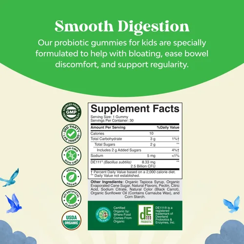 Vista 3 de Gomitas probióticas para niños con refuerzo inmunológico, Bacillus Subtilis, probiótico para niños, malestar estomacal, limpieza corporal