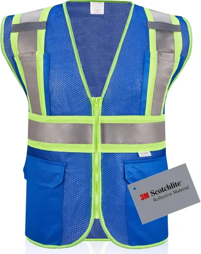 Vista 21 de Chaleco de seguridad reflectante de alta visibilidad con cremallera y bolsillos O/Y, Naranja, Pequeña